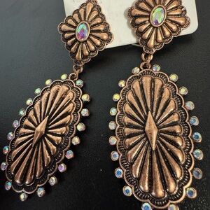 Elegant Bronze Statement Earrings with Iridescent AB accents